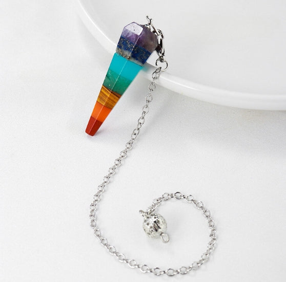 Seven-color Stone Cone Hexagon Column Pendant