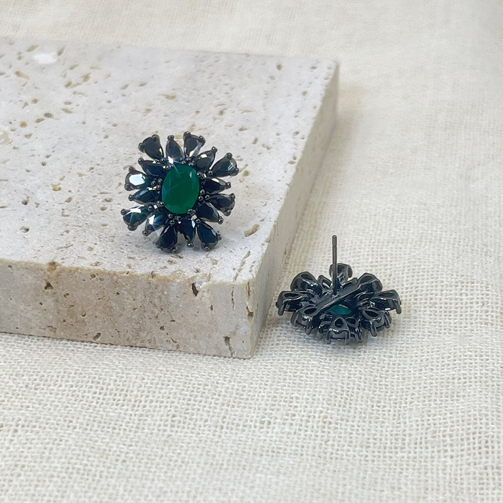 Black Stones Snowflake Green Zircon Earrings