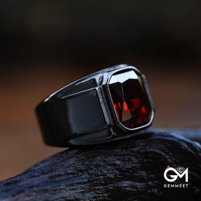 Stainless Steel Plated Red Black Zircon Ring