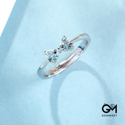 Aquamarine Heart-shaped Zircon Bow Ring