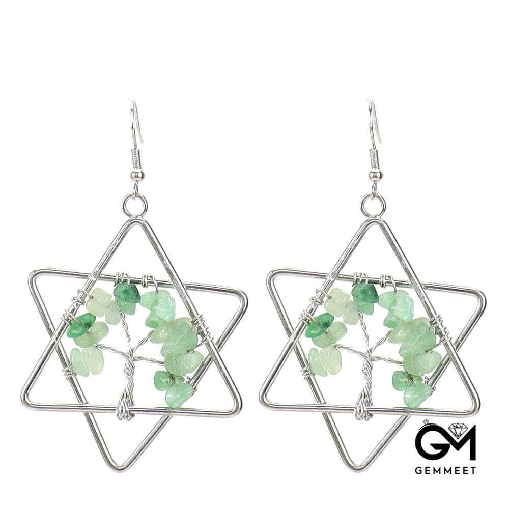 Hexagram Crystal Tree of Life Earrings