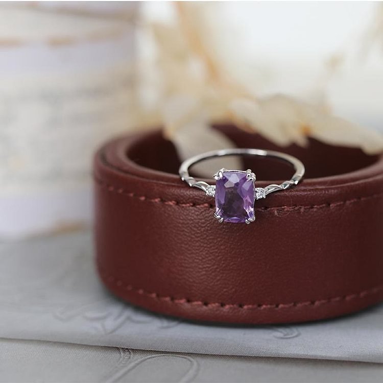 Amethyst Sugar Cube Wave Design Ring