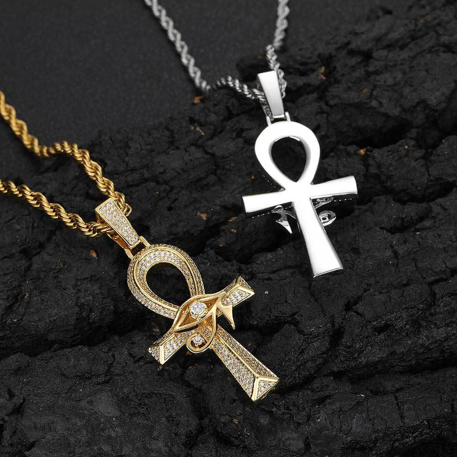 Eye Of Horus Ankh Pendant In White Gold Necklace