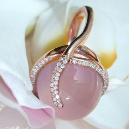 Rose Gold Pink Moonstone Halo Stones Ring