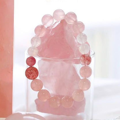 Rose Strawberry Clear Quartz Beaded Bracelet