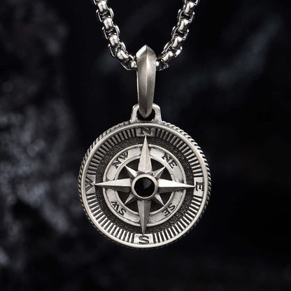 Compass Sterling Silver Necklace Hip Hop Pendants Necklace