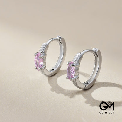 S925 Sterling Silver Pink Horseeye Zircon Earrings