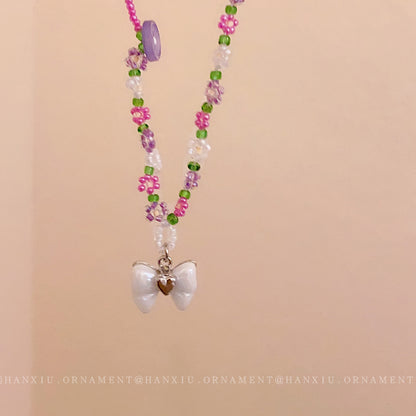 Beaded Sweet Bow Pendant Necklace