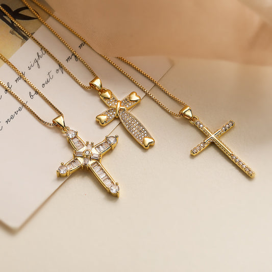 Full Stones Cross Pendant Necklace