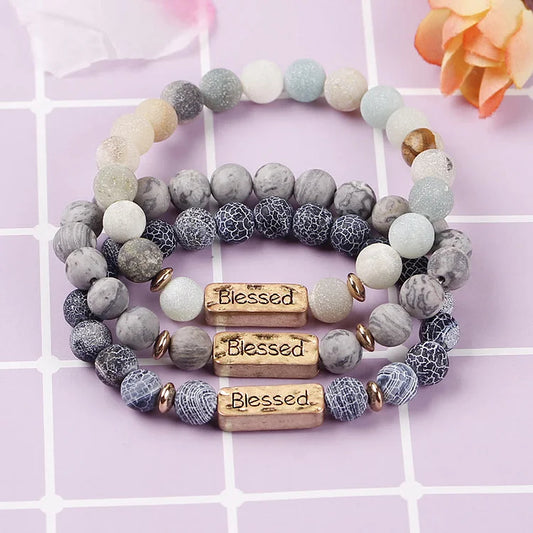 Natural Gemstone Strengthful Engraving Bracelet