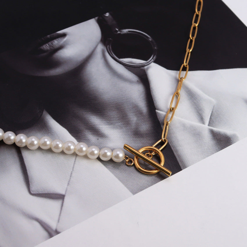 Simple Buckle Pearl Chain Necklace