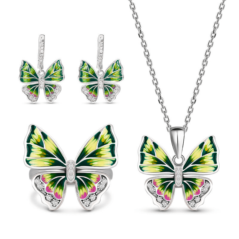 "Mystical Butterfly" Sterling Silver Zircon Necklace & Earrings & Ring