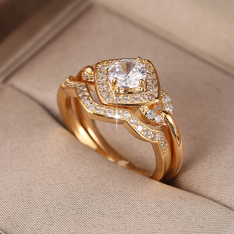 Rhombus Square Halo White Zircon Ring