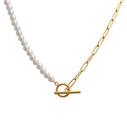 Simple Buckle Pearl Chain Necklace