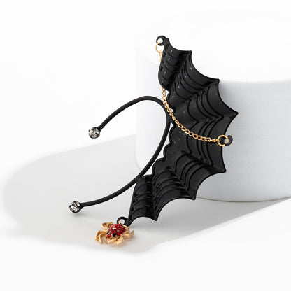 Halloween Black Bat Wing & Spider Pendant Clip Earrings