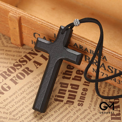 Vintage Wood Cross Church Necklace