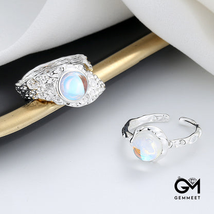 Simple Round Moonstone Open Ring