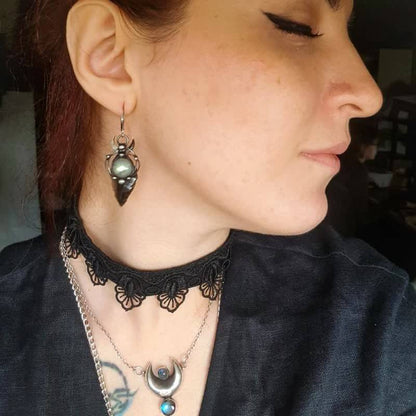 Mystery Witch Obsidian & Moonstone Earrings