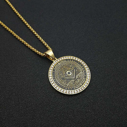 HIPHOP Jewelry Gold Plated Micro-Inlaid Zircon Masonic Illuminati Pendant