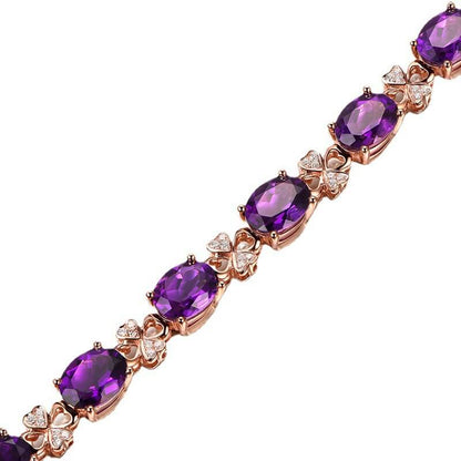 Luxurious Synthetic Amethyst Bracelet with Zirconia Colored Stone Rose Gold-Tone Bracelet