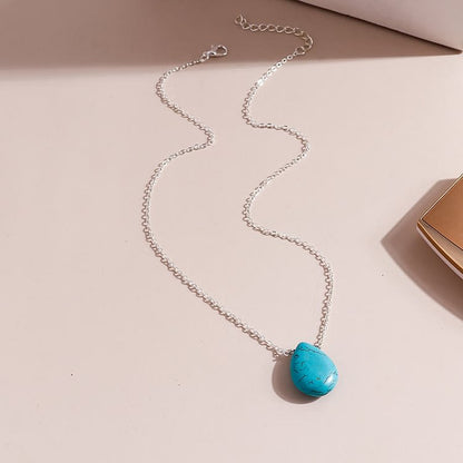 Turquoise Drop Shape Pendant Simple Collarbone Necklace