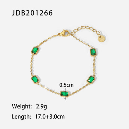 Rectangle Shape Green Crystal Chain Bracelet