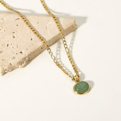 14k Green Aventurine Jade Oval Pendant Clavicle Necklace