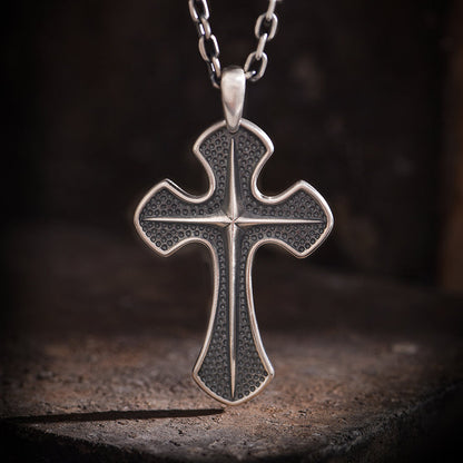 Sterling Silver Retro Punk Cross Pendants Necklace