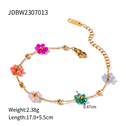 18k Stainless Steel Color Small Flower Chain Bracelet