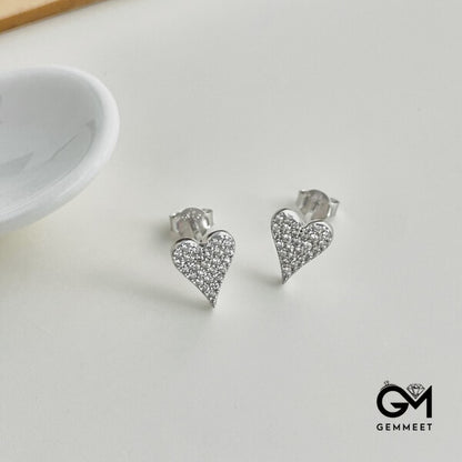 Silver S925 Heart White Full of Zircon Earrings