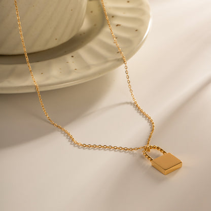 Stainless Steel Necklace with Gold Lock-on Pendant