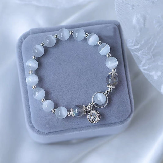 Cat's Eye Moonstone Fu Character Ball Charm Support Bracelet