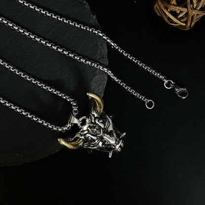 Men's Golden Horned Man Ghost Mask Necklace