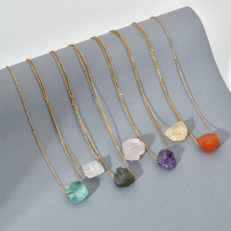 Natural Rough Gemstone Healing Crystal Chain Necklace