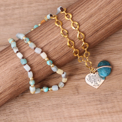 Unshaped Stone Bead With Love Pendant Necklace