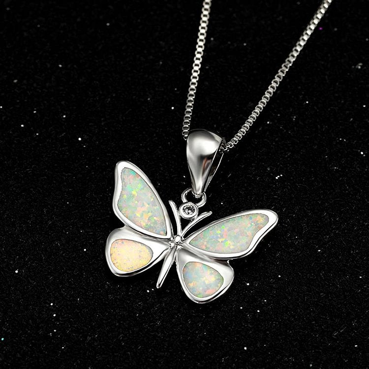 Opal Butterfly Pendant Necklace