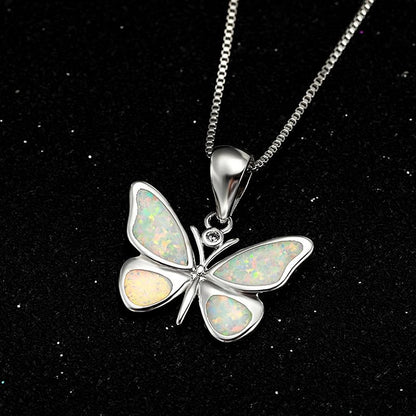 Opal Butterfly Pendant Necklace