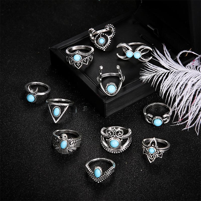 Bohemia Turquoise 11 Pcs Ring Set