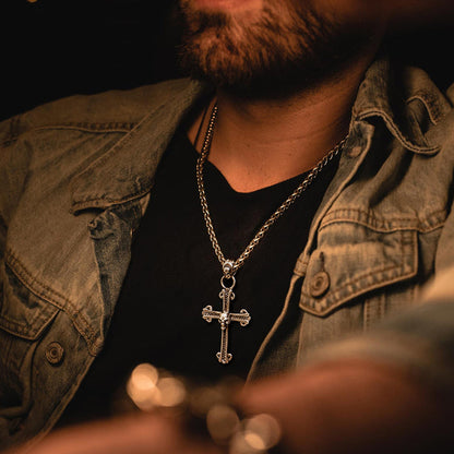 Cross Sterling Silver Skull Pendants Necklace