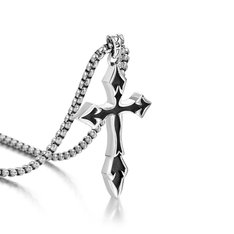 Sterling Silver Black Arrow Cross Pendants Necklace