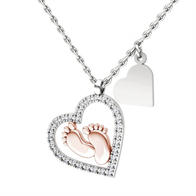 Cute Baby Feet & Hollow Heart Pendant Chain