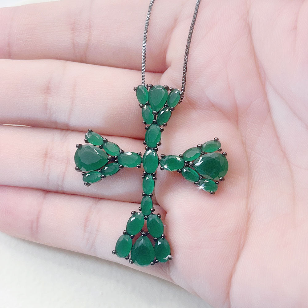 Inlaid Turquoise Green Zircon Pendant Necklace