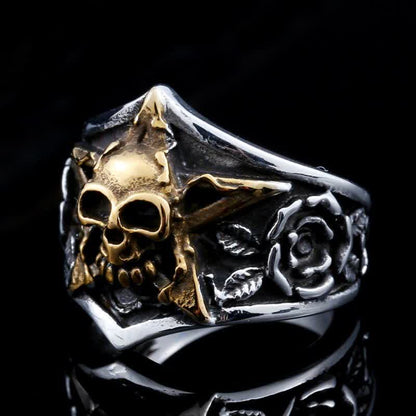 Men's Gothic Pentagram Skull Ring