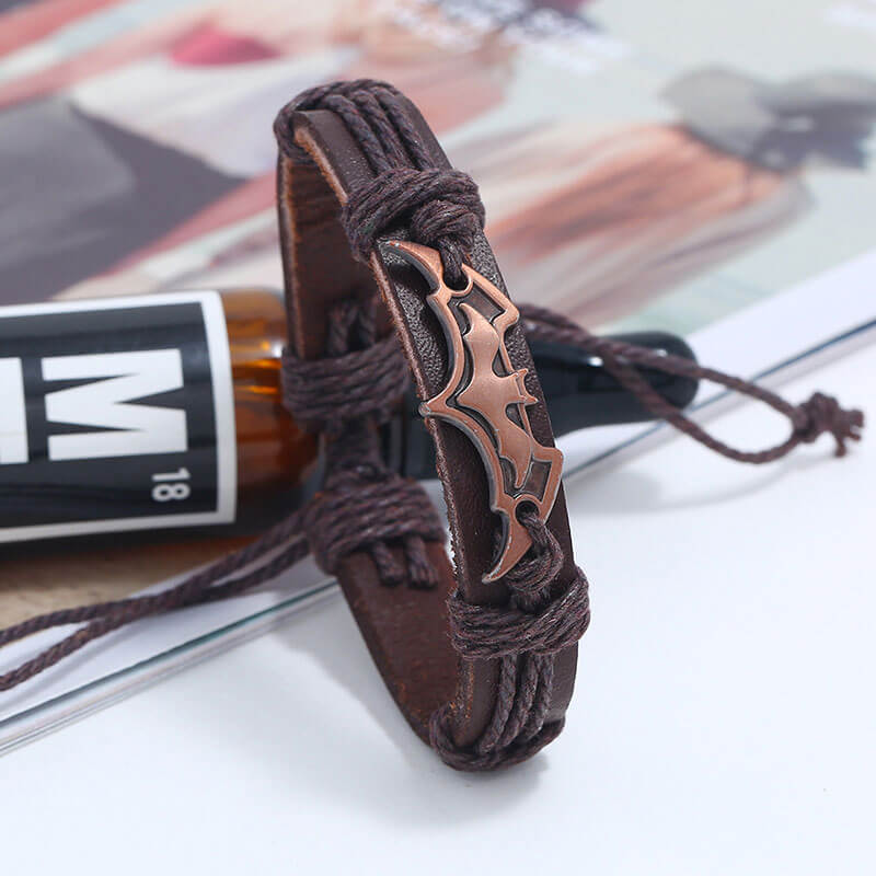 Handwoven Cowhide Bat Alloy Bracelet