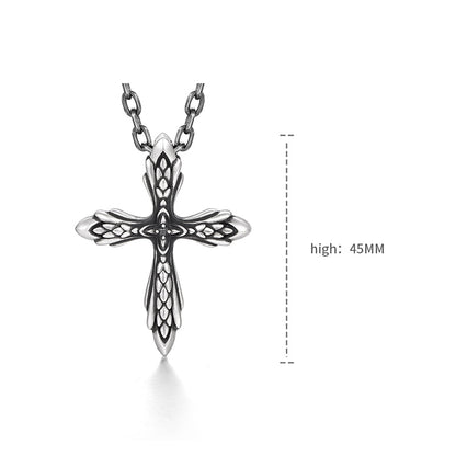 Sterling Silver Vintage Flower Cross Pendants Necklace