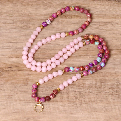 Pink 108 Beaded Elastic Bracelet