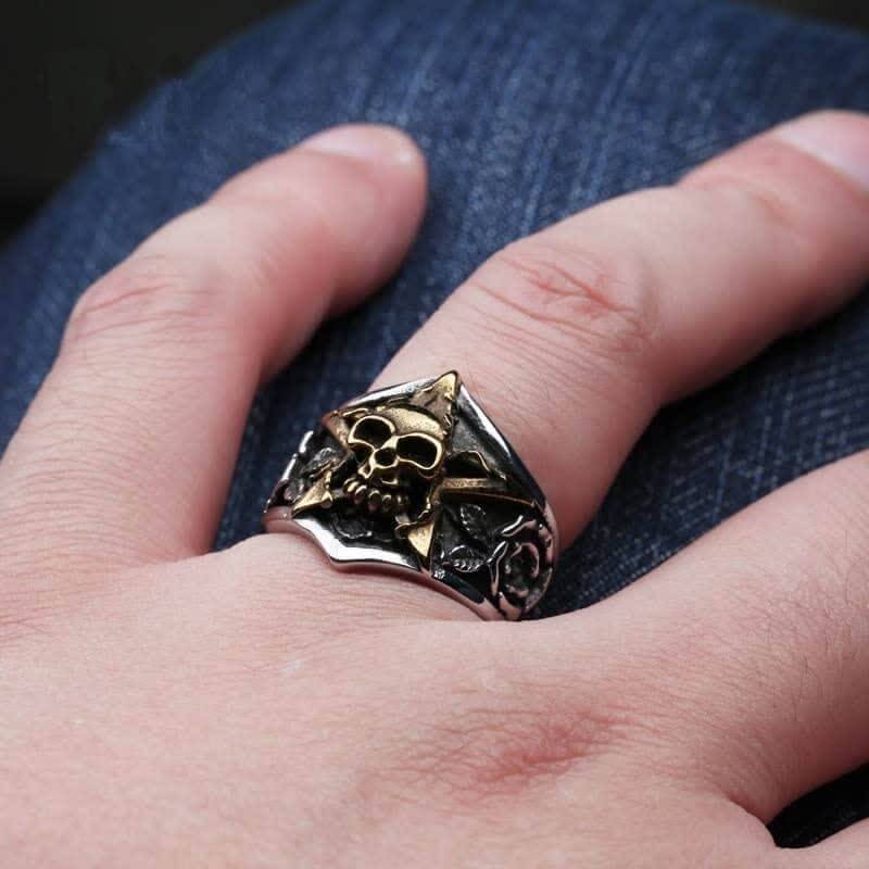 Men's Gothic Pentagram Skull Ring