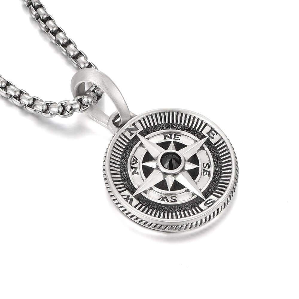 Compass Sterling Silver Necklace Hip Hop Pendants Necklace