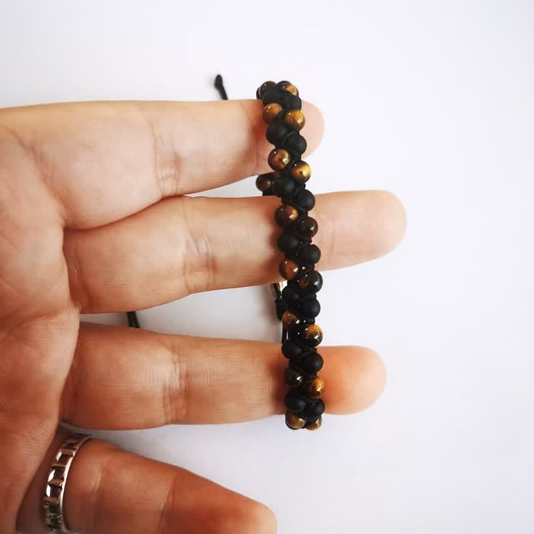 Tiger Eye Black Onyx Beads Braided Bracelet