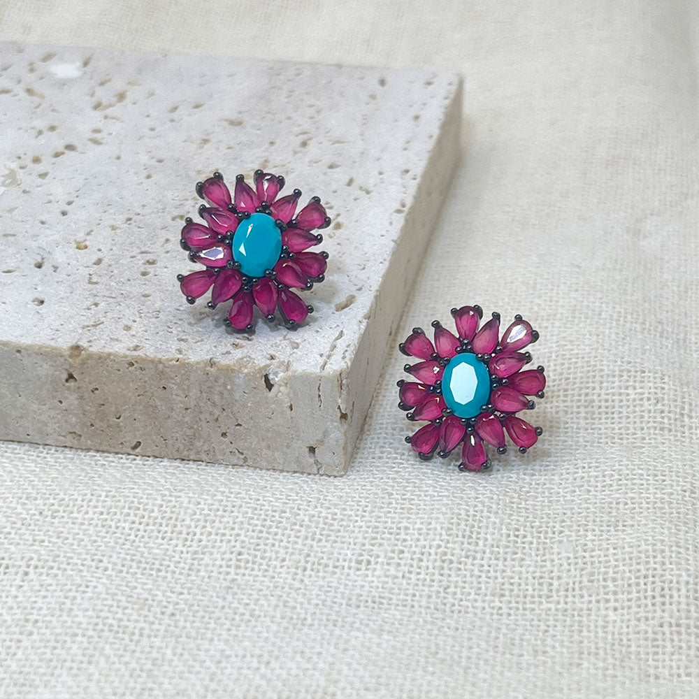 Black & Red Snowflake Inlaid Turquoise Stud Earrings